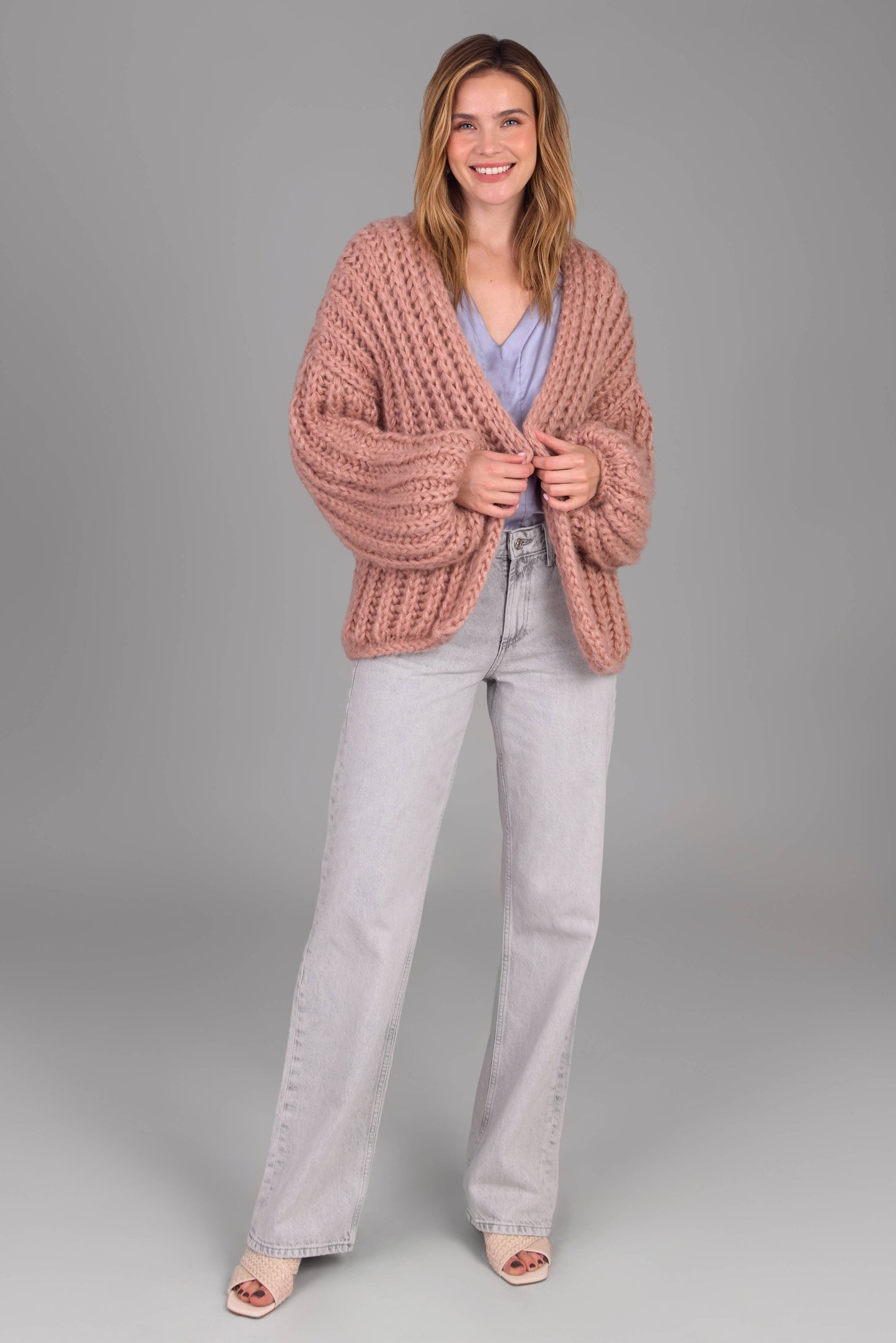 Chunky Oversized Knit Cardigan: Fuchsia