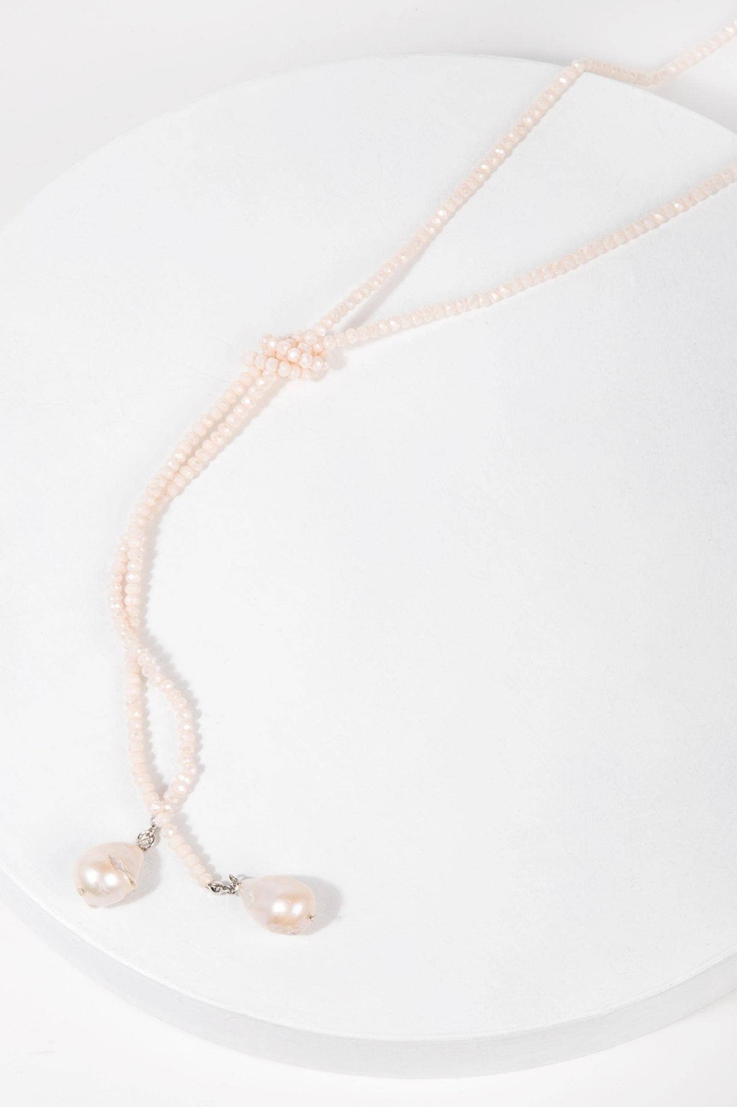 Pearl Crystal Knotted Long Necklace: Navy