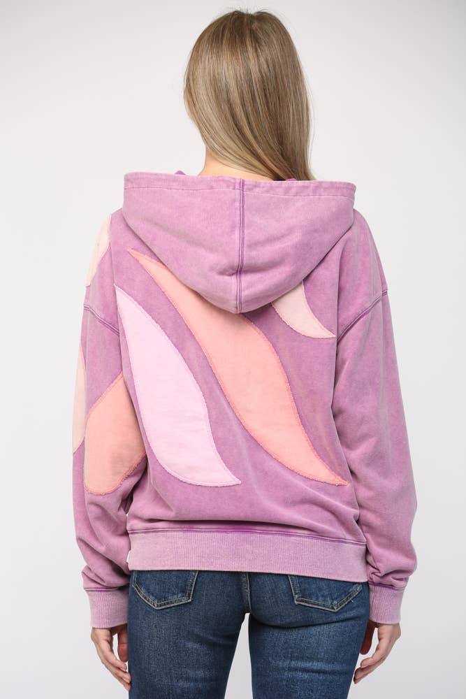 WASHED PATCHING HOODED SWEATSHIRT FT15038: LAVENDER MULTI / S