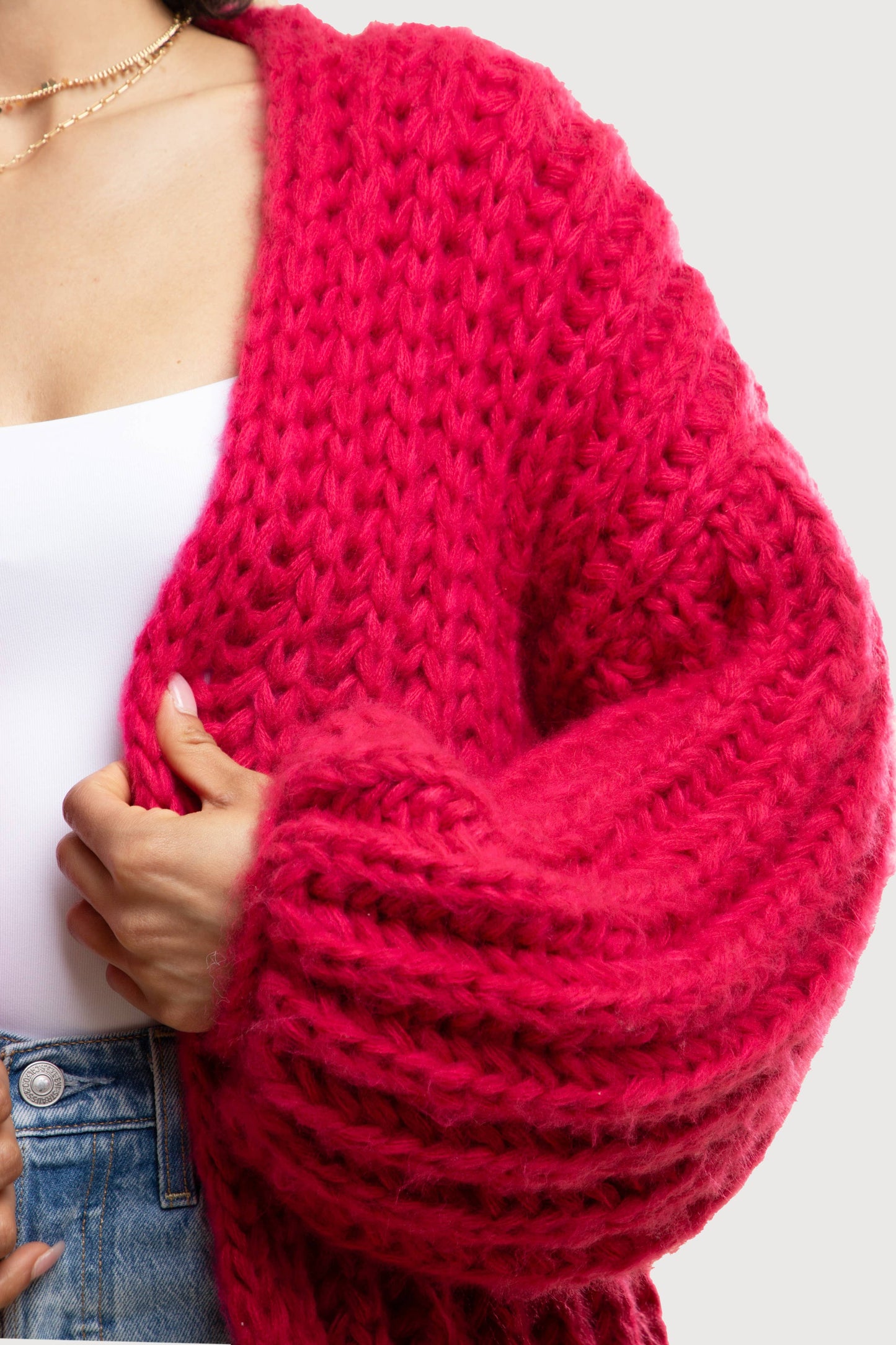 Chunky Oversized Knit Cardigan: Fuchsia