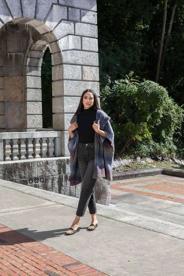 Hooded Kimono Multicolor Gradient : Blue