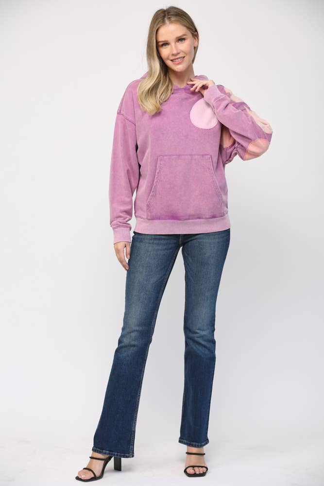 WASHED PATCHING HOODED SWEATSHIRT FT15038: LAVENDER MULTI / S