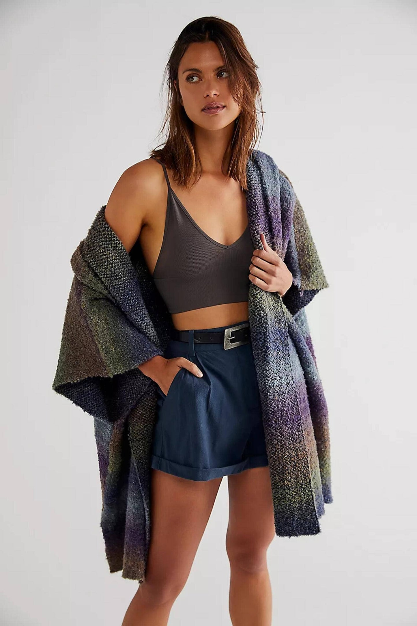 Hooded Kimono Multicolor Gradient : Blue