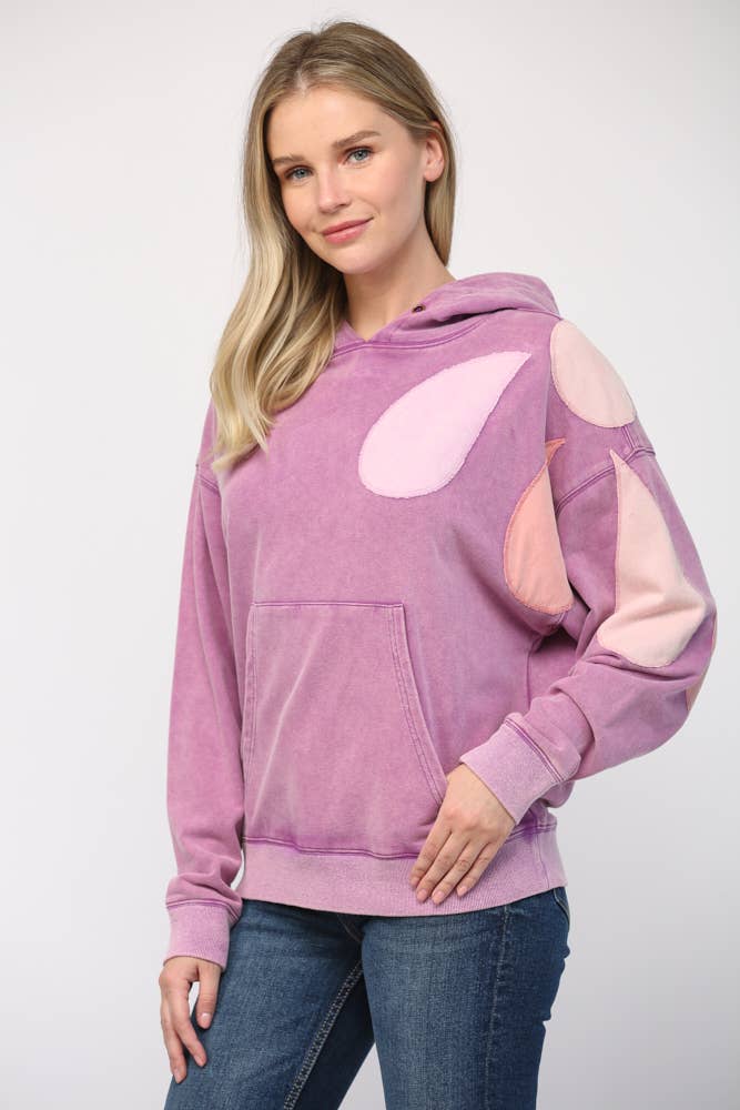 WASHED PATCHING HOODED SWEATSHIRT FT15038: LAVENDER MULTI / S