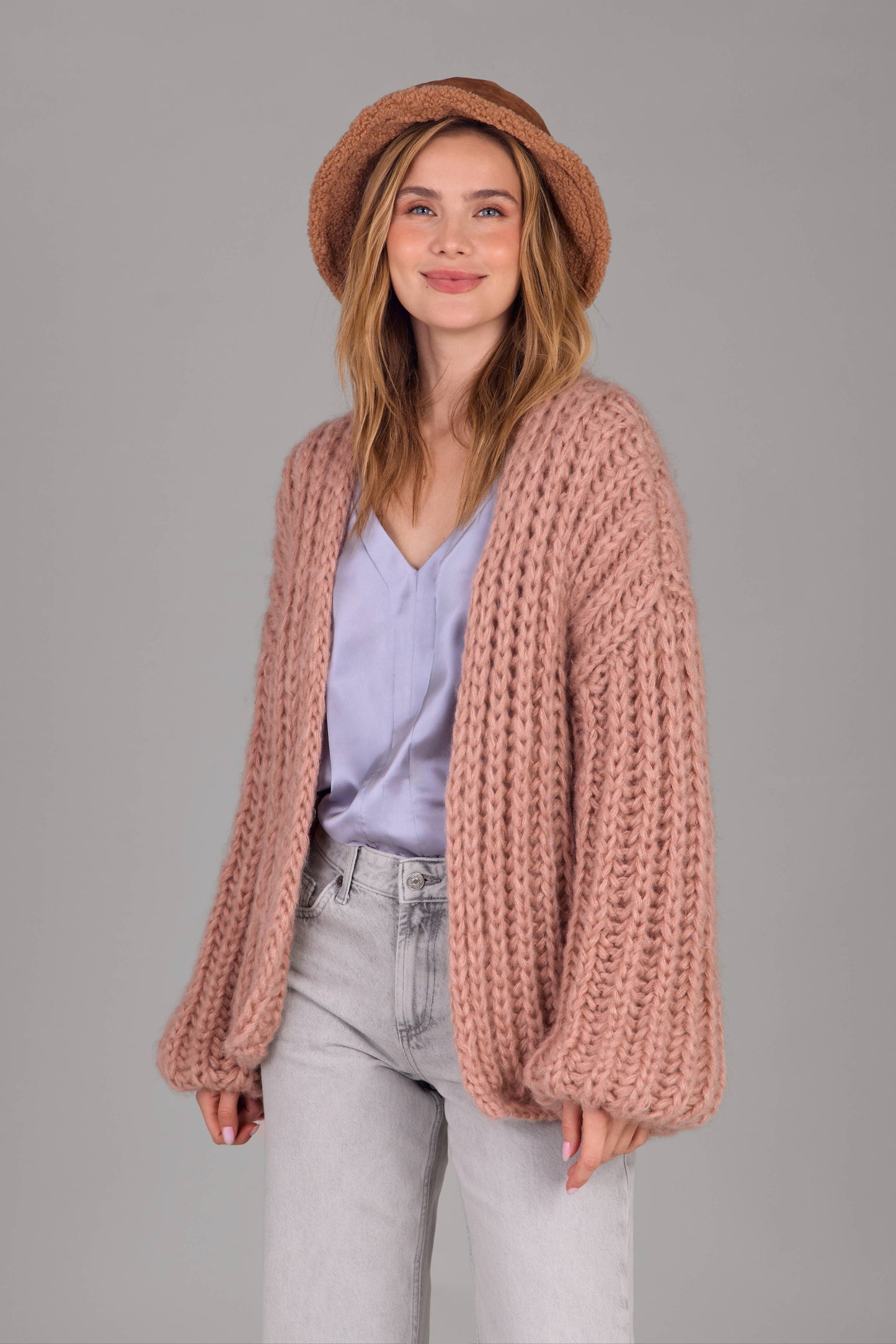 Chunky Oversized Knit Cardigan: Fuchsia