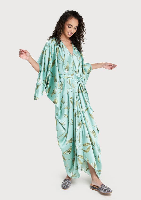 Satin Tie-Front Maxi Kaftan: Lilac