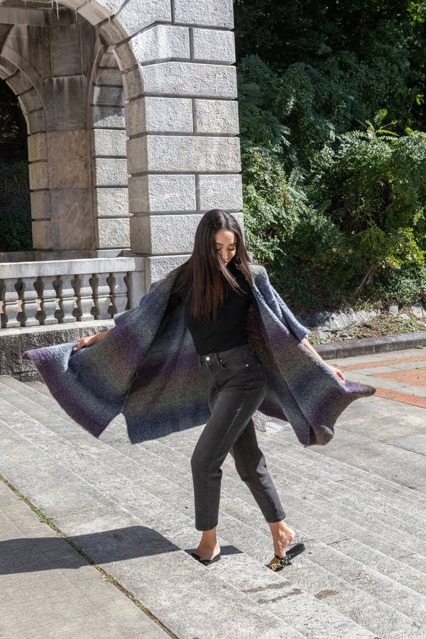 Hooded Kimono Multicolor Gradient : Blue