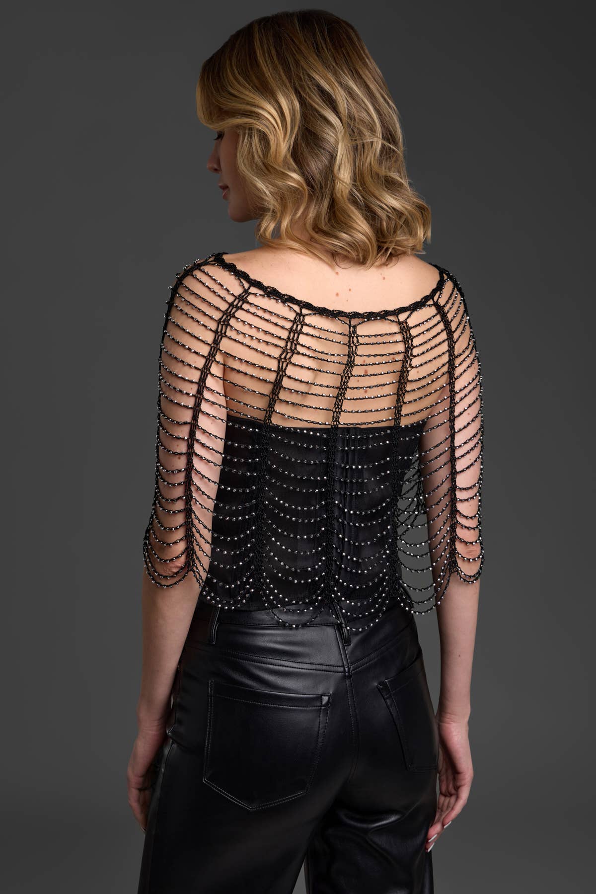 Festive Scallop Beaded Capelet: Black