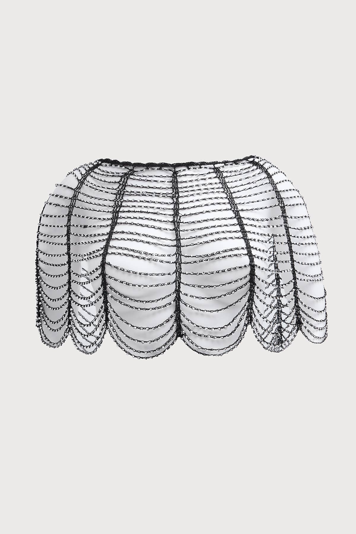 Festive Scallop Beaded Capelet: Black