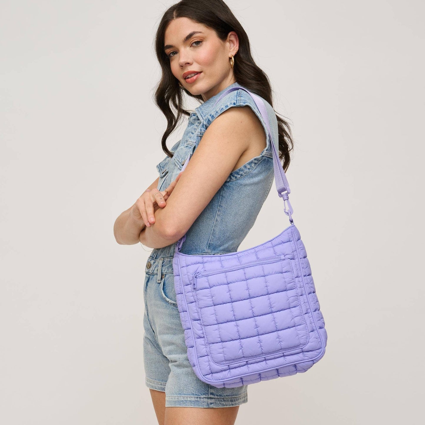 Fia Quilted Puffer Nylon Crossbody: Periwinkle