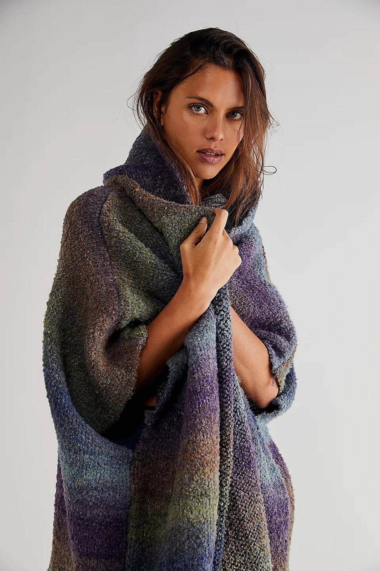 Hooded Kimono Multicolor Gradient : Blue