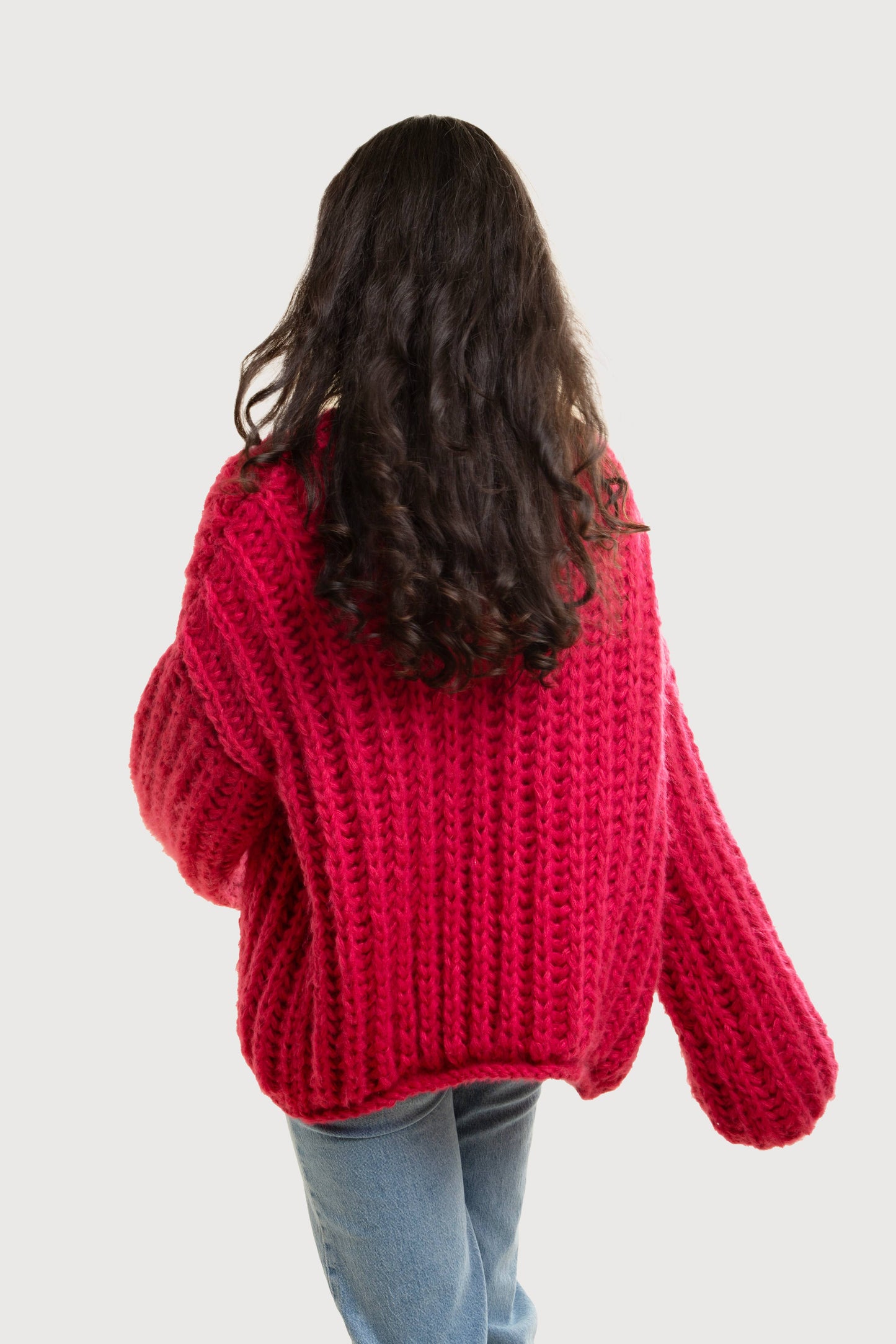 Chunky Oversized Knit Cardigan: Fuchsia