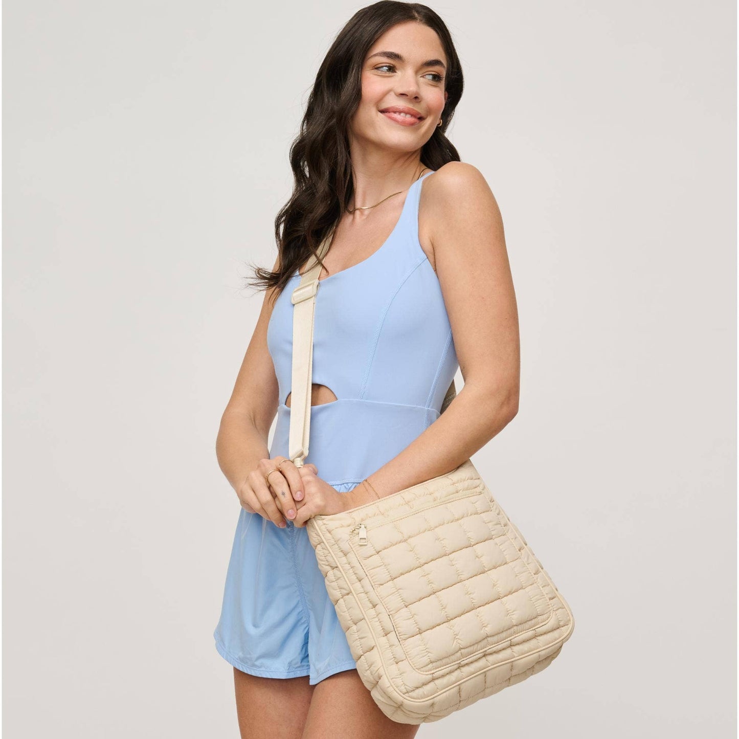 Fia Quilted Puffer Nylon Crossbody: Periwinkle