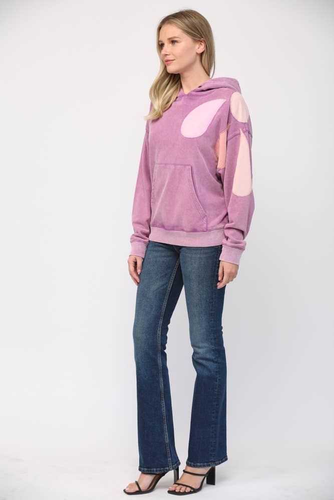 WASHED PATCHING HOODED SWEATSHIRT FT15038: LAVENDER MULTI / S