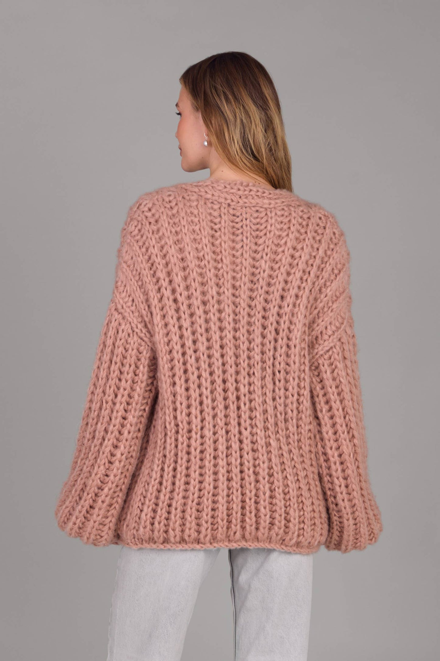 Chunky Oversized Knit Cardigan: Fuchsia