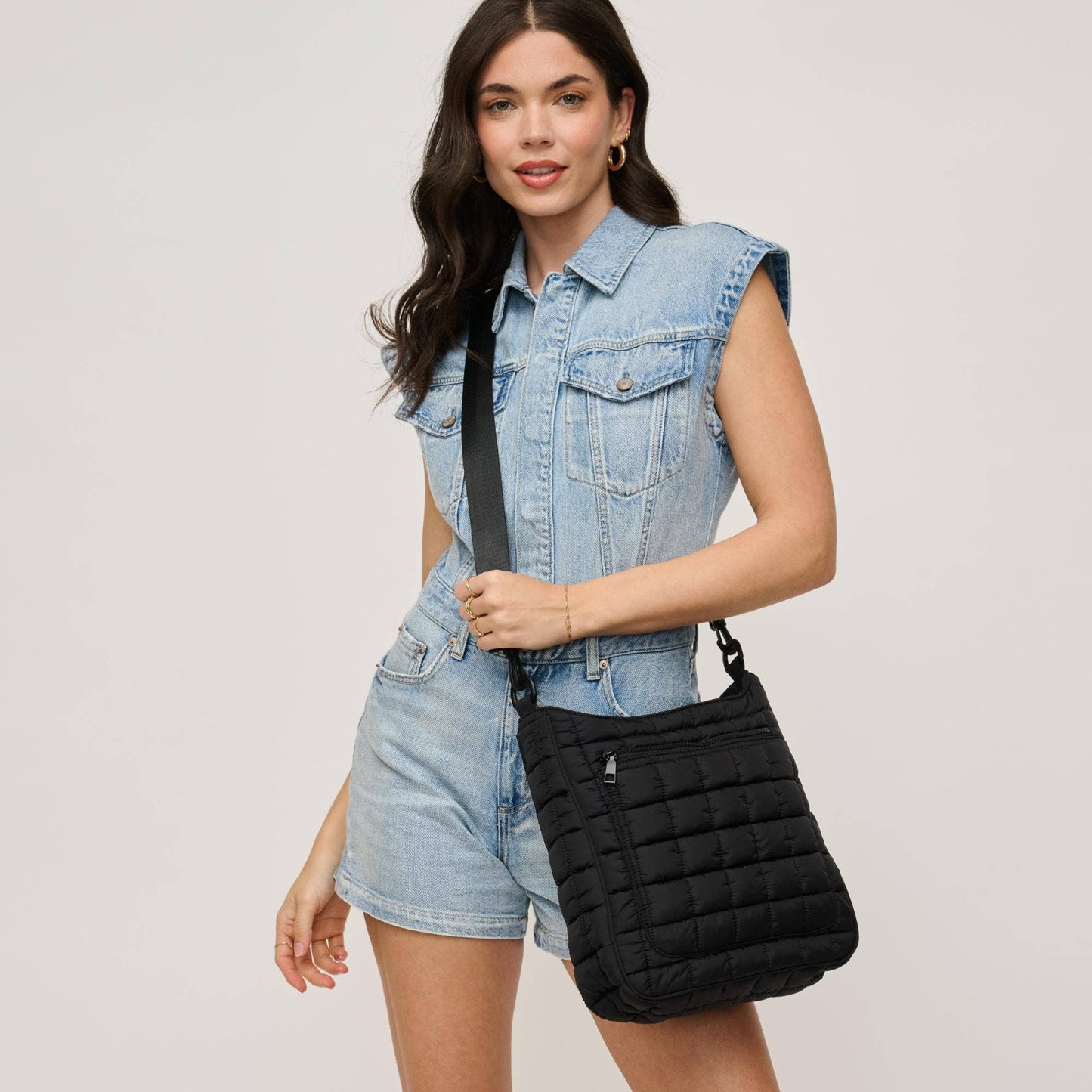 Fia Quilted Puffer Nylon Crossbody: Periwinkle