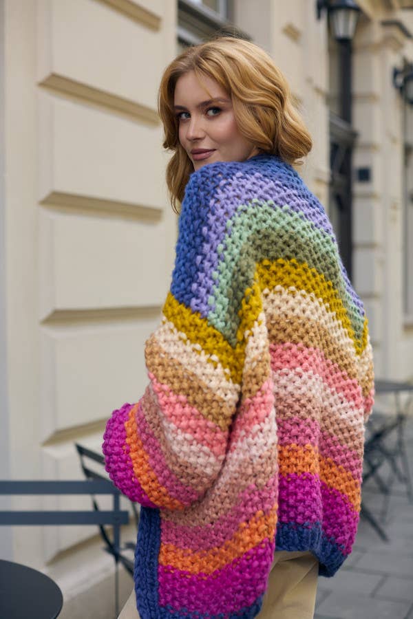 Rainbow Knitted Cardigan: Ivory