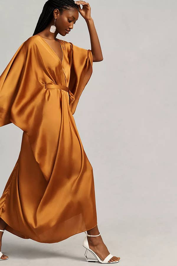 Satin Tie-Front Maxi Kaftan: Lilac