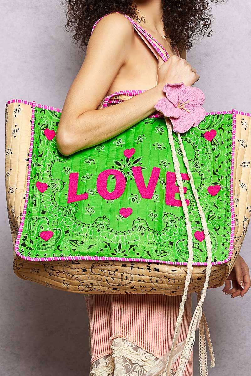 LOVE Bandana Quilted Tote Bag: ORANGE MULTI / OS
