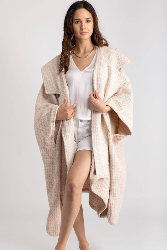 Comfy Oversized Waffle Knit Collared Jacket: Pink