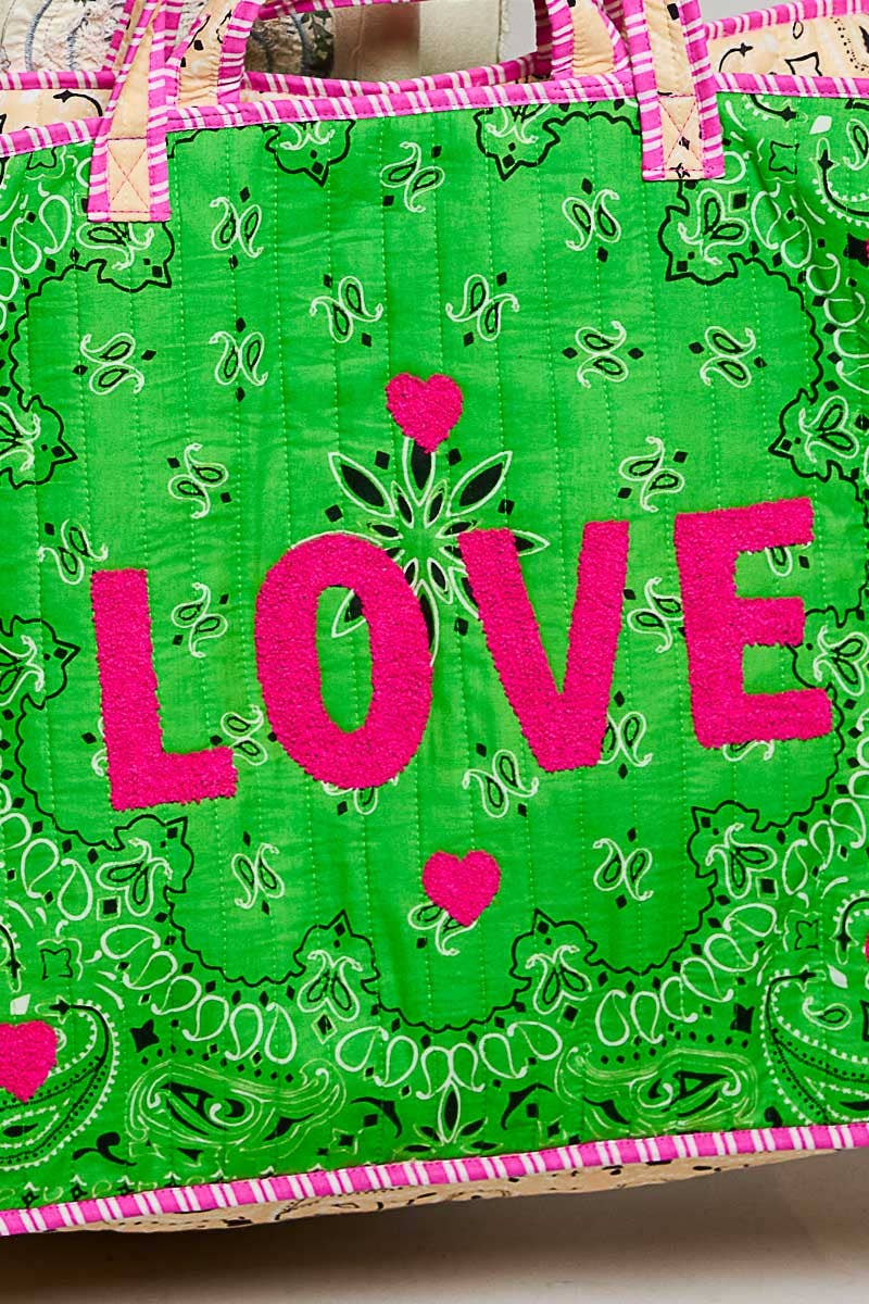 LOVE Bandana Quilted Tote Bag: ORANGE MULTI / OS