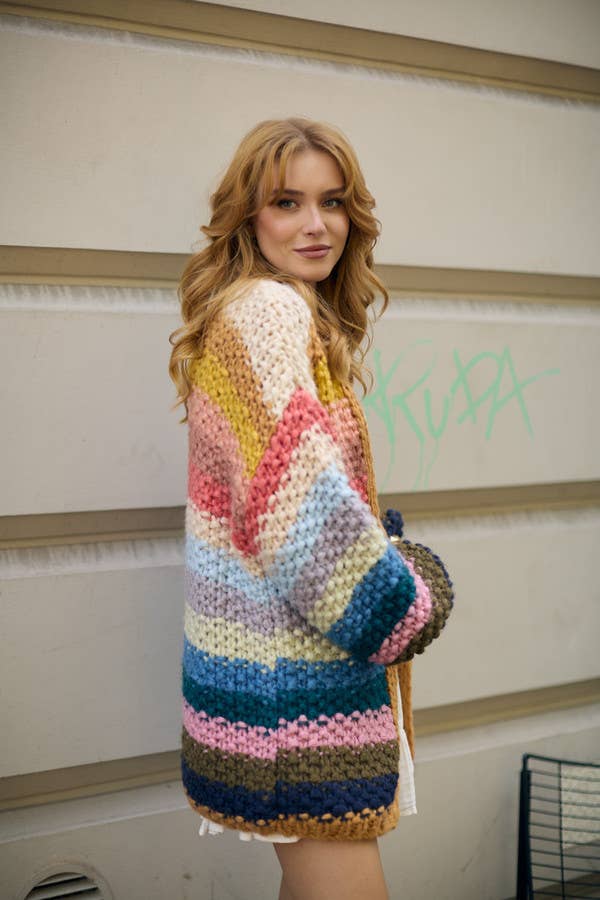 Rainbow Knitted Cardigan: Ivory