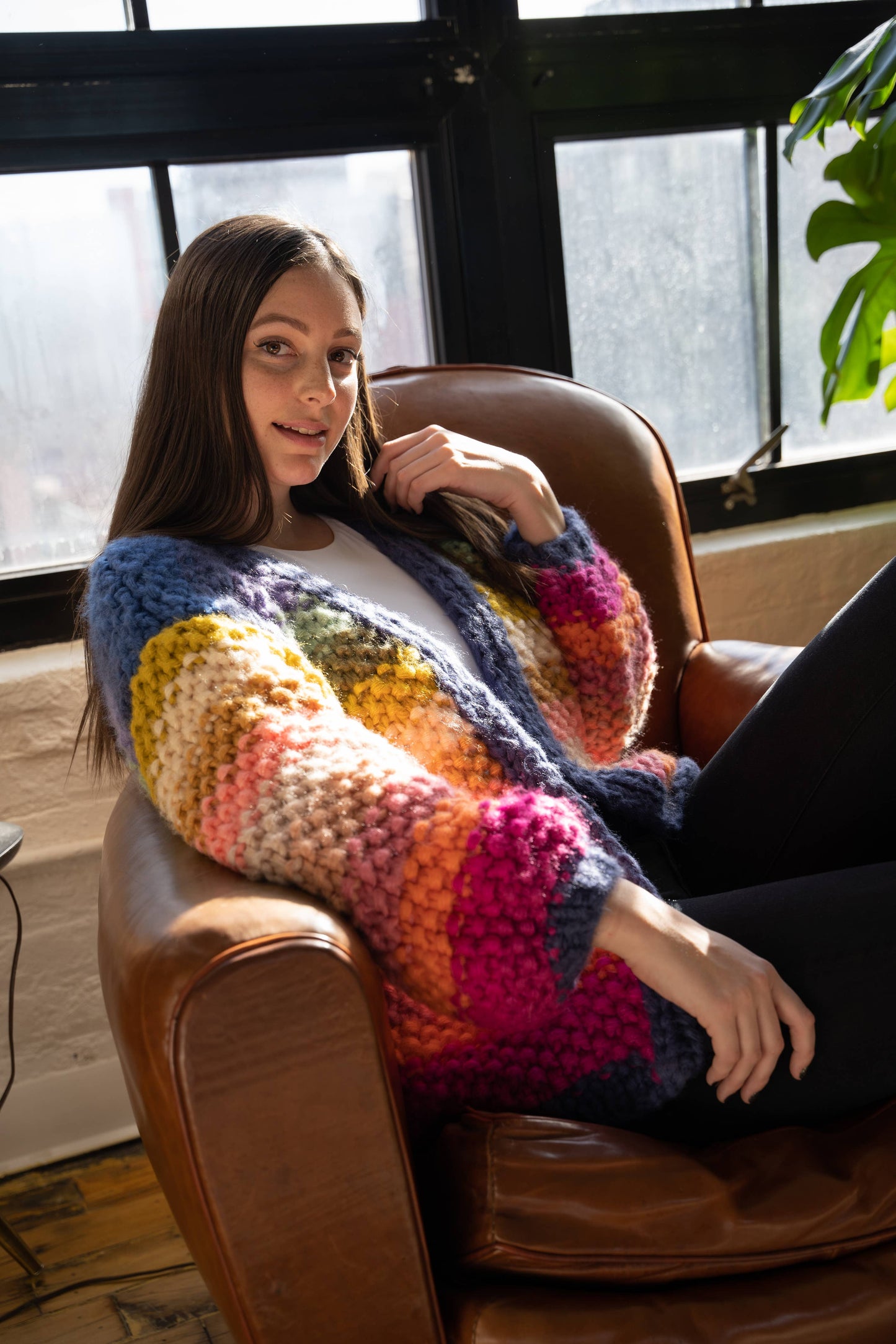 Rainbow Knitted Cardigan: Ivory