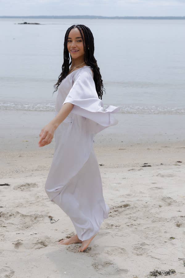Satin Tie-Front Maxi Kaftan: Gold
