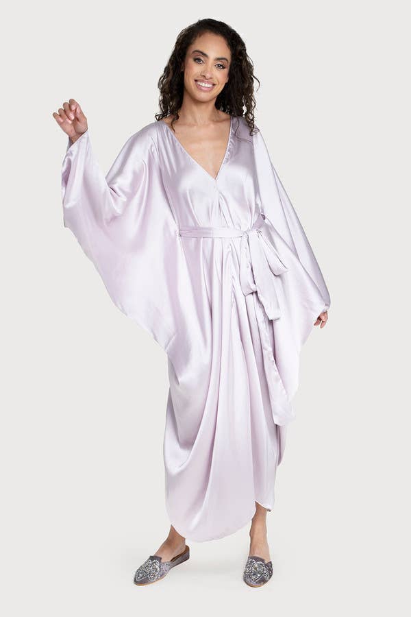 Satin Tie-Front Maxi Kaftan: Lilac