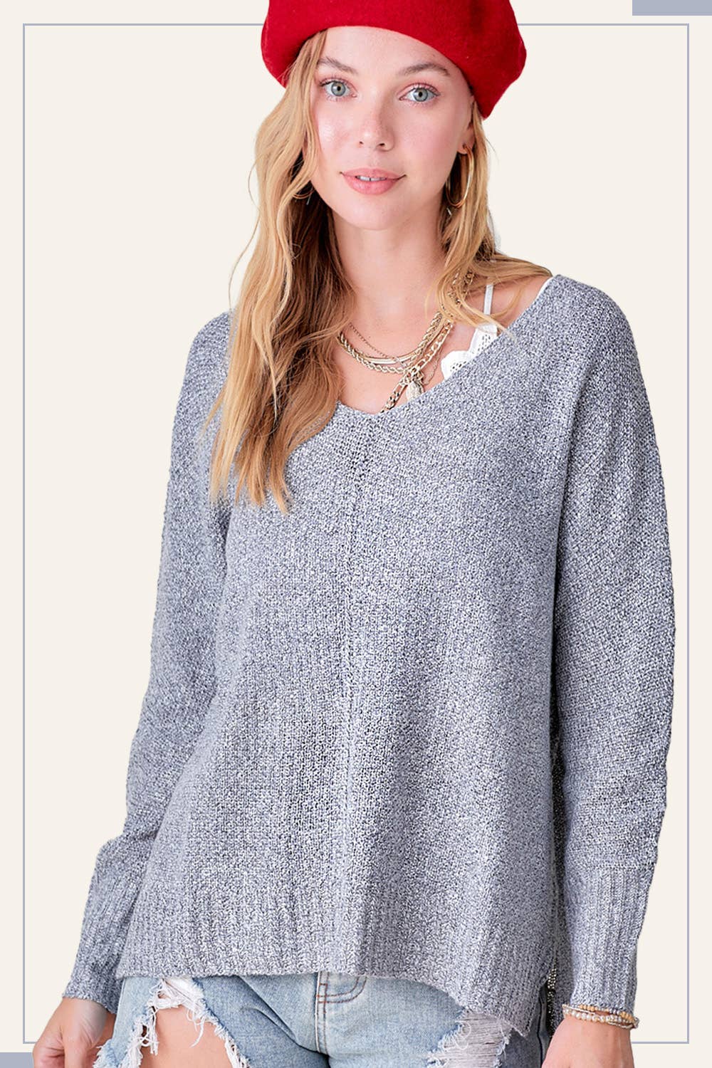 JLS3504-Soft Lightweight Loose Fit Textured Pullover Sweater: Pink Camellia / L