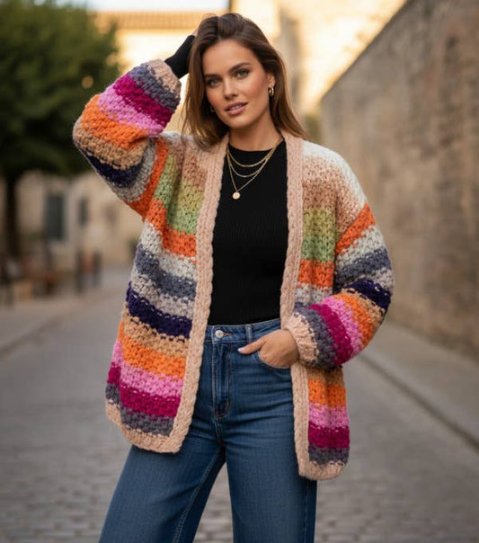 Rainbow Knitted Cardigan: Ivory