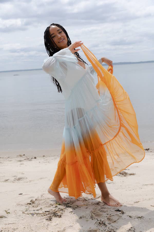 Sheer Kimono Cover Up Ombre: BLUE