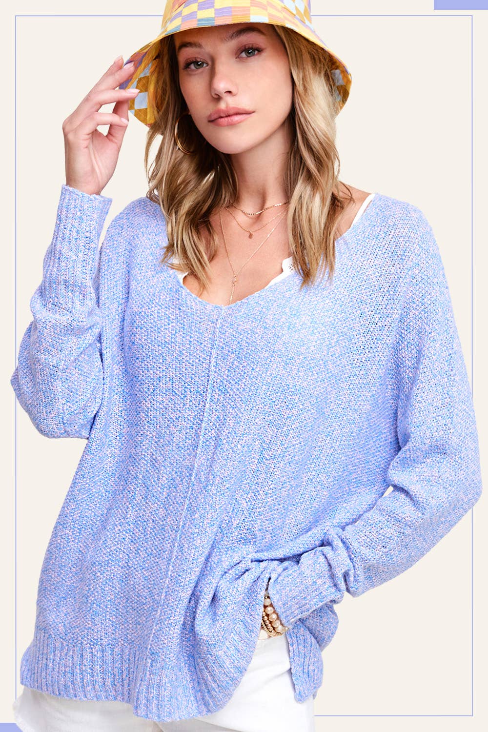 JLS3504-Soft Lightweight Loose Fit Textured Pullover Sweater: Periwinkle / M