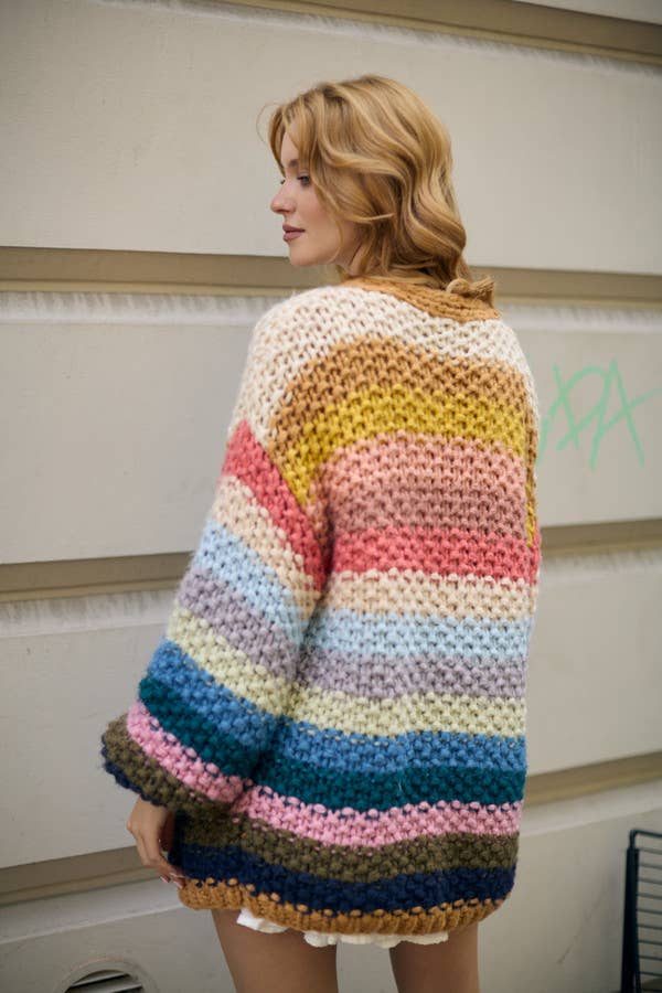 Rainbow Knitted Cardigan: Ivory