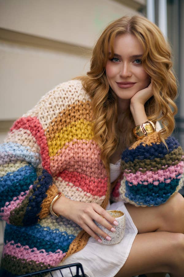 Rainbow Knitted Cardigan: Ivory