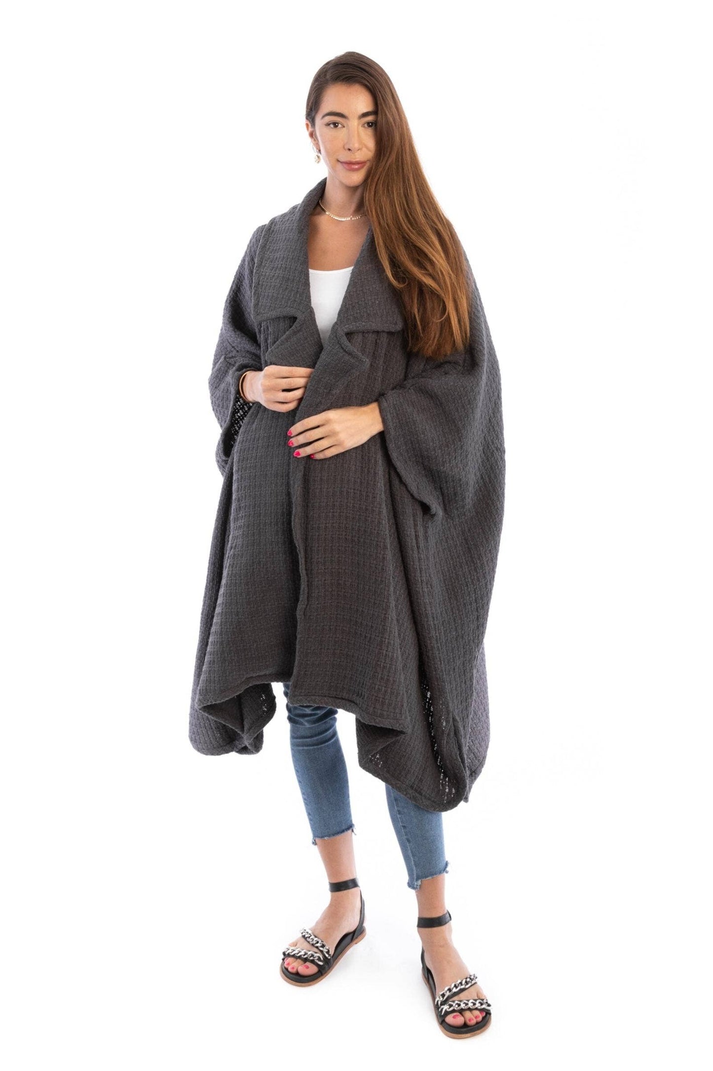 Comfy Oversized Waffle Knit Collared Jacket: Pink