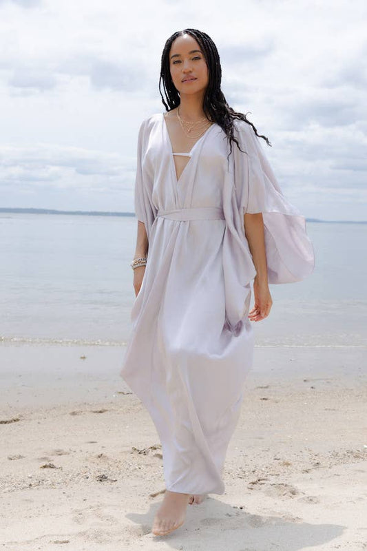 Satin Tie-Front Maxi Kaftan: Lilac