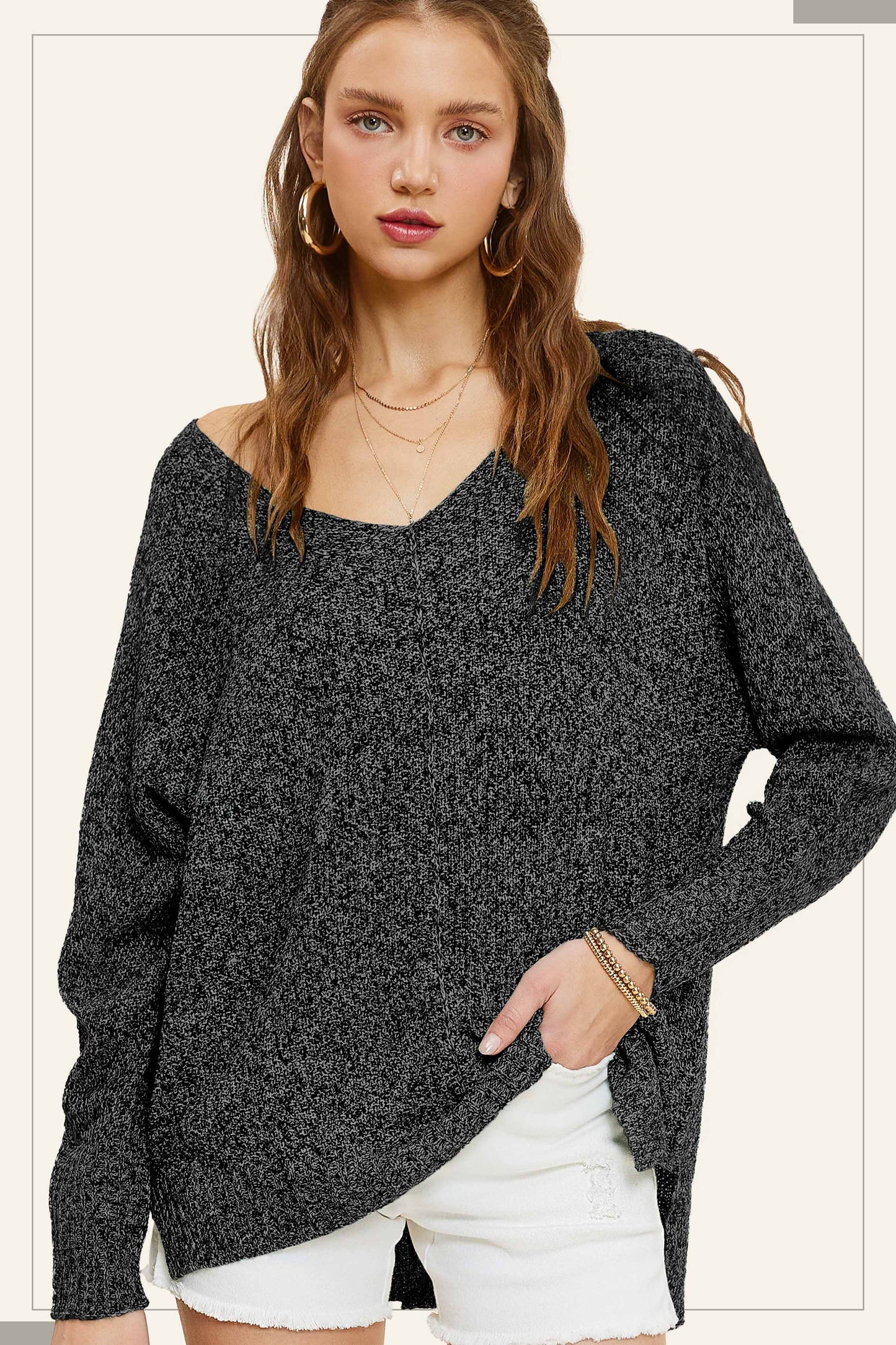 JLS3504-Soft Lightweight Loose Fit Textured Pullover Sweater: Pink Camellia / M