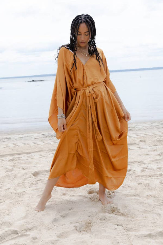 Satin Tie-Front Maxi Kaftan: Gold