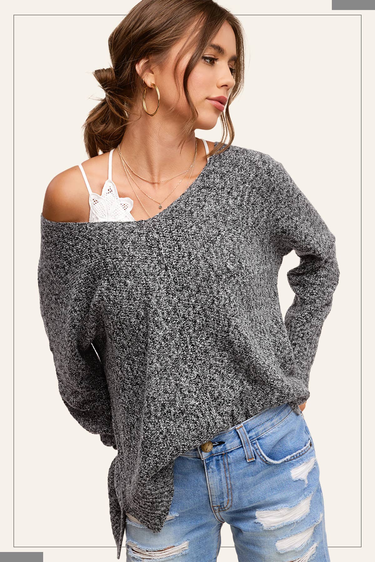 JLS3504-Soft Lightweight Loose Fit Textured Pullover Sweater: Periwinkle / M