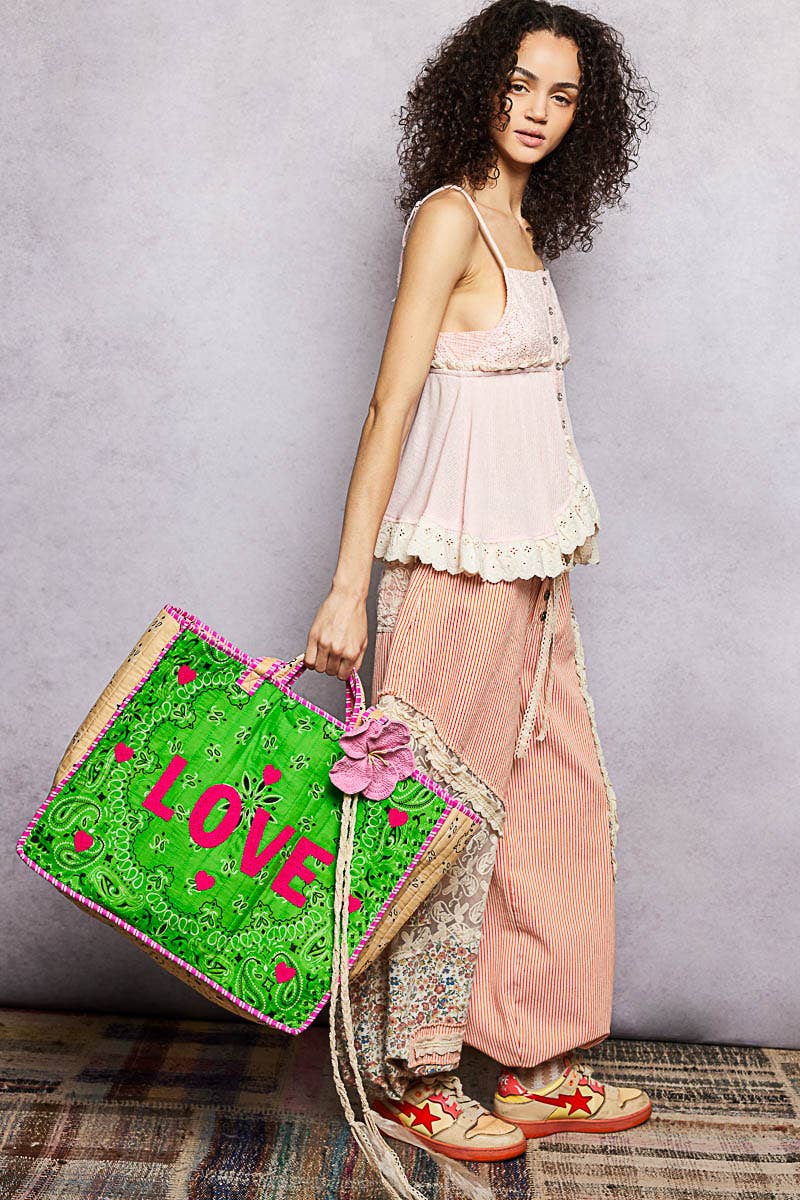 LOVE Bandana Quilted Tote Bag: ORANGE MULTI / OS