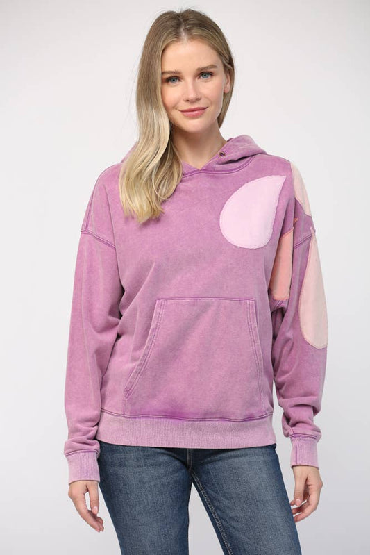 WASHED PATCHING HOODED SWEATSHIRT FT15038: LAVENDER MULTI / L