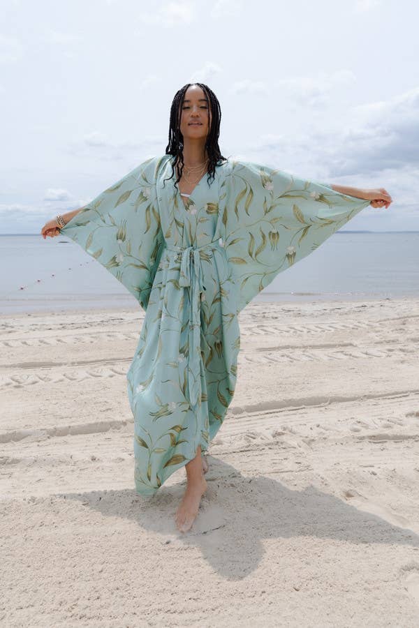 Satin Tie-Front Maxi Kaftan: Gold