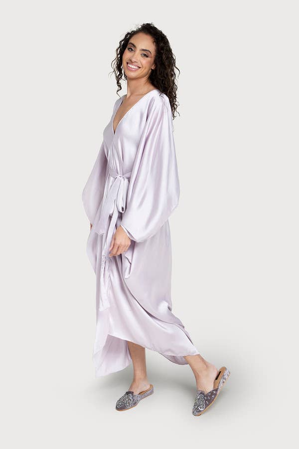 Satin Tie-Front Maxi Kaftan: Lilac