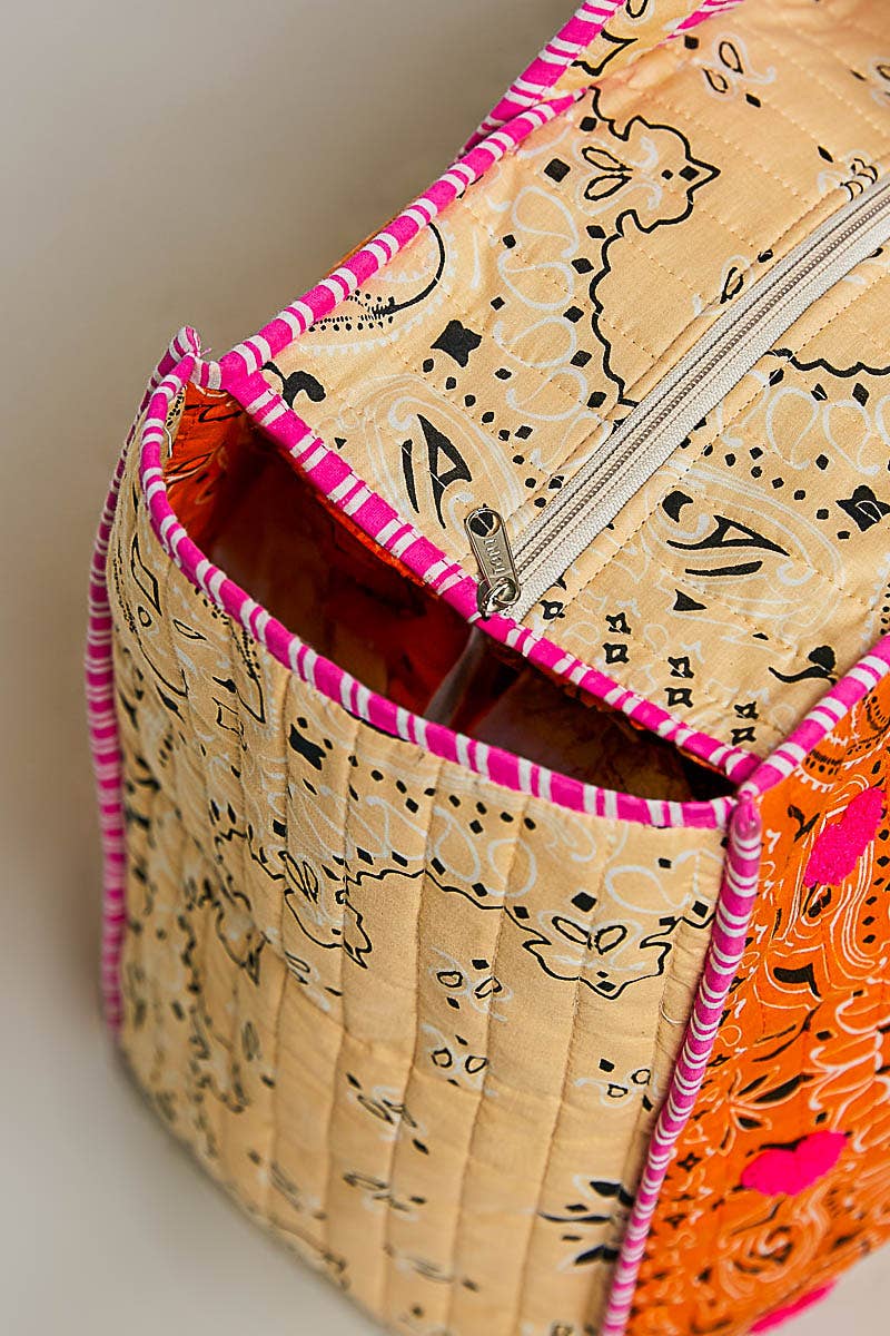 LOVE Bandana Quilted Tote Bag: ORANGE MULTI / OS