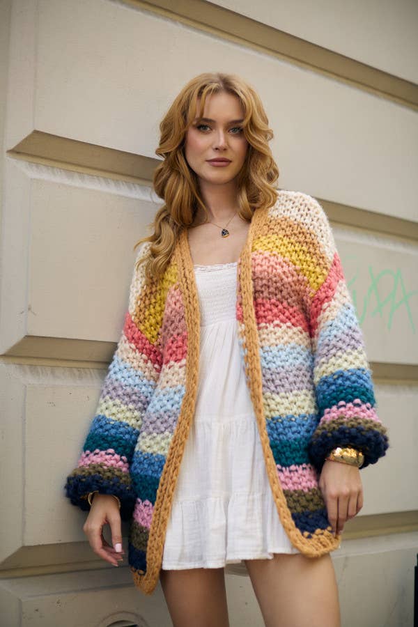 Rainbow Knitted Cardigan: Ivory