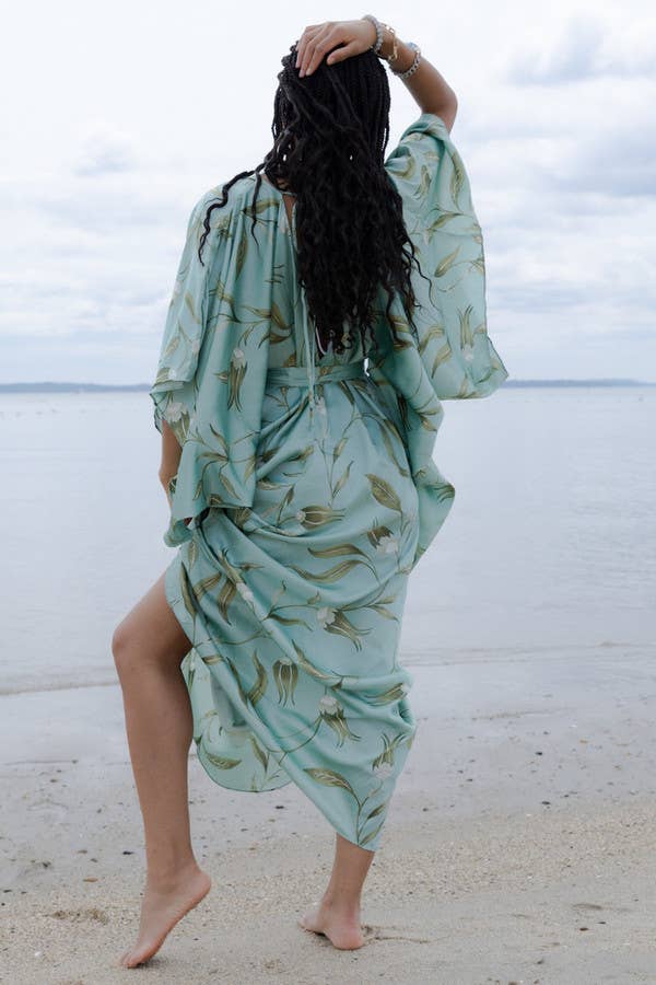 Satin Tie-Front Maxi Kaftan: Lilac