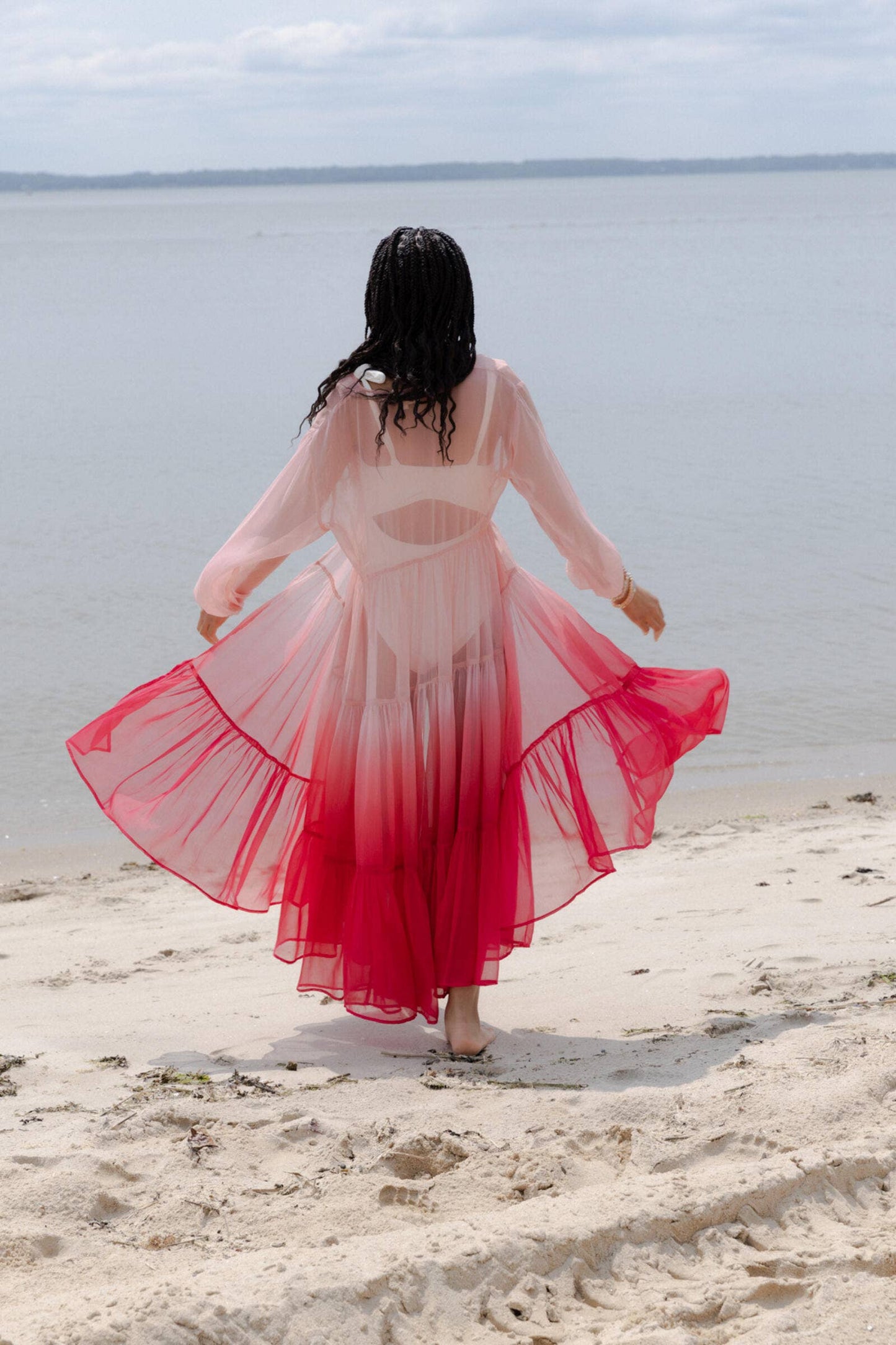 Sheer Kimono Cover Up Ombre: BLUE