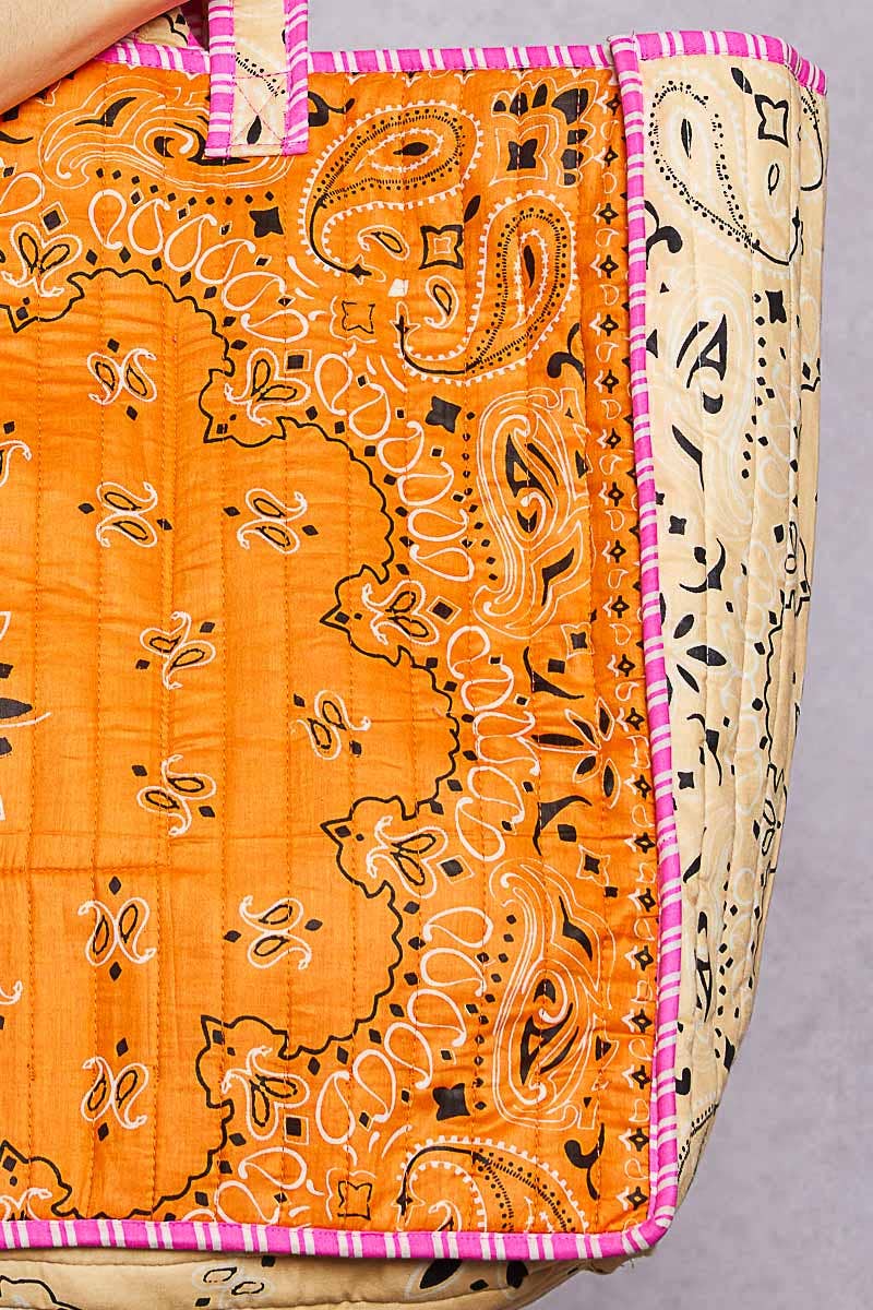 LOVE Bandana Quilted Tote Bag: ORANGE MULTI / OS