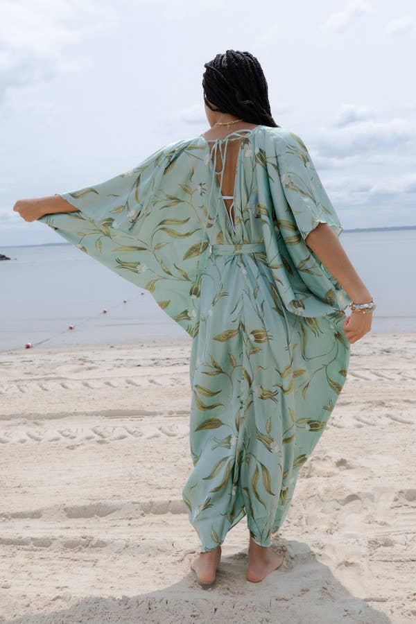 Satin Tie-Front Maxi Kaftan: Lilac